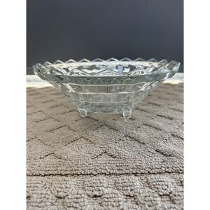 VTG Indiana Glass Whitehall Clear 10" Flared Salad/Serving Bowl Cubist 3 Toes‎